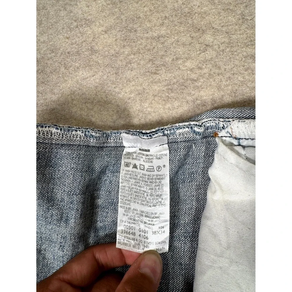 Levis 501 Original Jeans Mens 38x34 Blue Distressed Denim Cotton Straight Leg